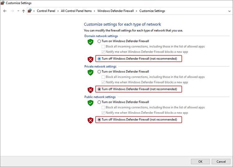 turn off windows defender to fix 0x80072F8F error