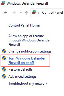 go to windows defender settings