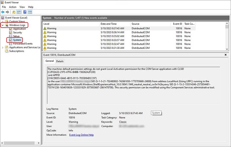 look for the DCOM 10016 errors in event viewer