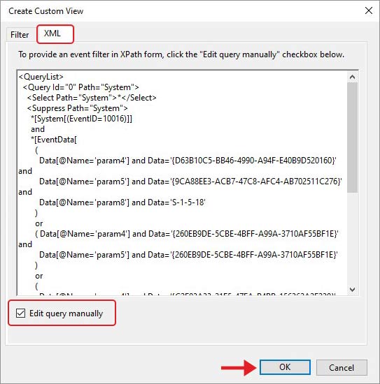Add xml query to resolve the DistributedCOM 10016 error