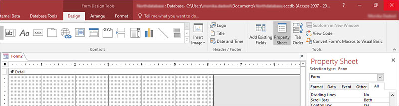 Open Property Sheet In Design View