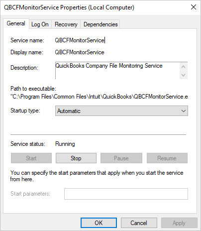 Qbcfmonitorservice Properties Window