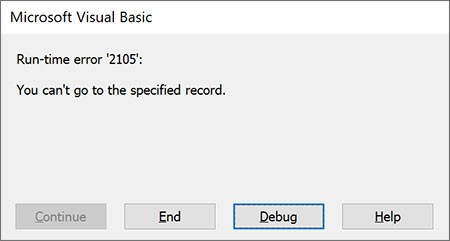 Run Time Error 2105 You can't go to the specified record