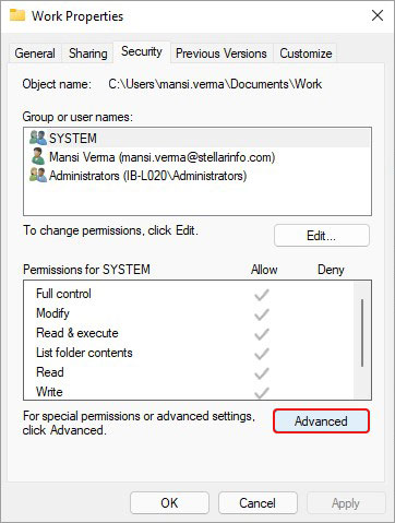select-Advanced-tab-under-permission-for-chosen-account