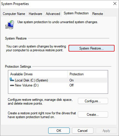 select-system-restore-under-system-protection-tab