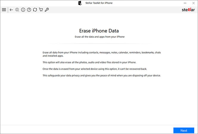 click Next on Erase iPhone Data