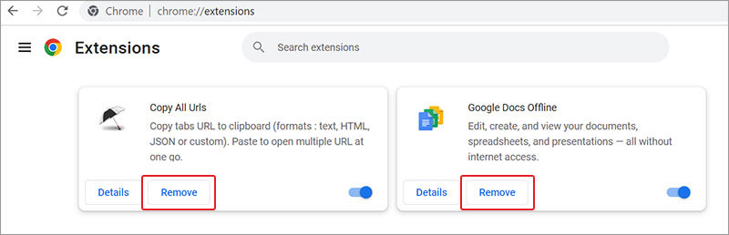 remove extension  in Google Chrome