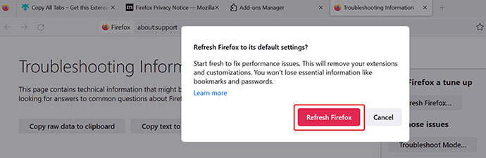 click Refresh Firefox