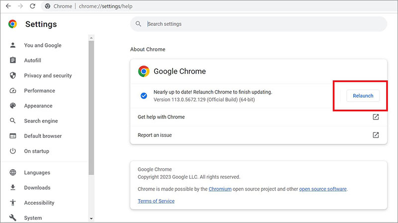 Relaunch Chrome