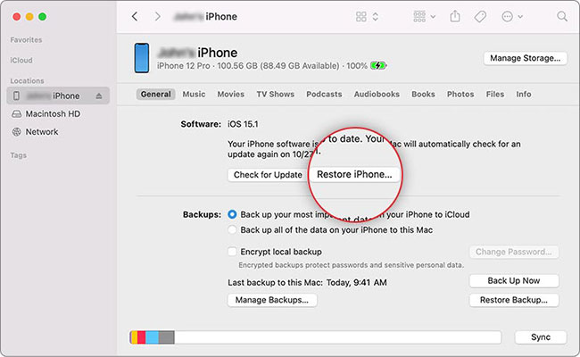 click restore iPhone