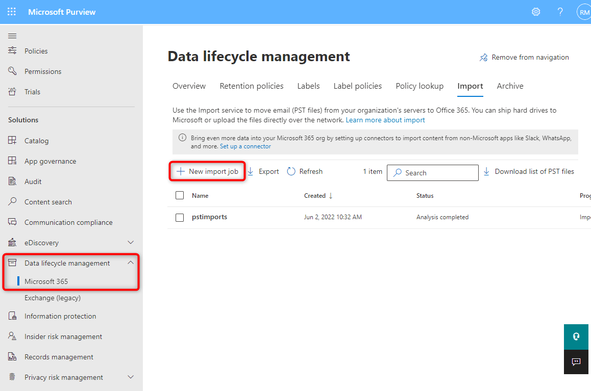 Azure storage import