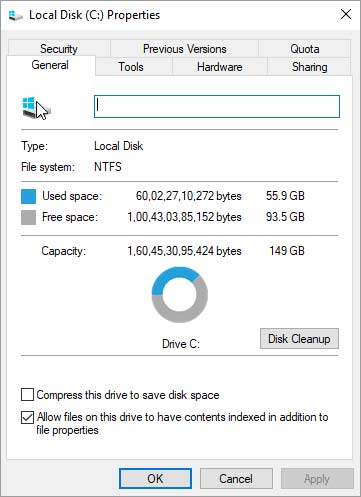 Disk Cleanup button