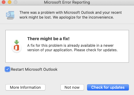 Outlook for Mac Crash Error