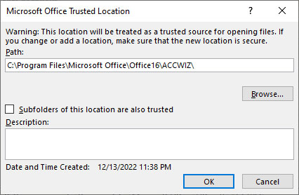 Check Path And Browse Option In Office Trusted Location