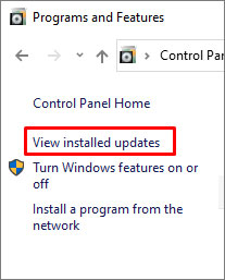 Click View Installed Updates