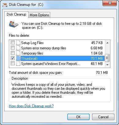 Check thumbnails in Disk Cleanup