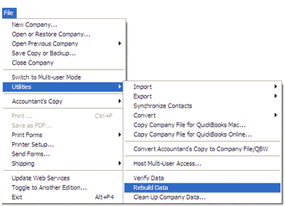 Click Utilities And Rebuild Data 