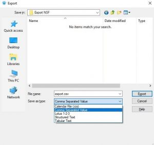 Select CSV option to export the NSF data