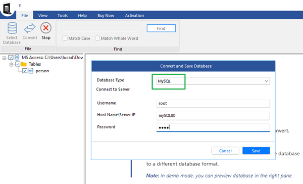 Choosing MYSQL as database type