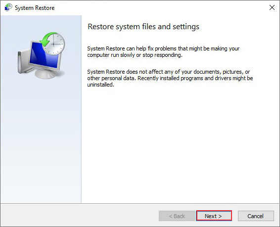 Open system restore to start with the process