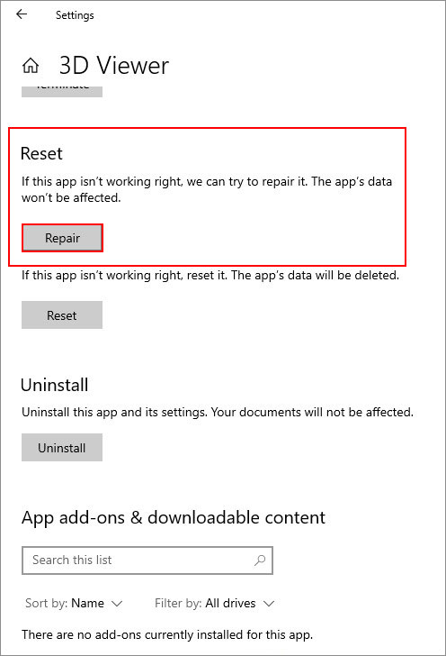 repair the application causing the incorrect configuration error