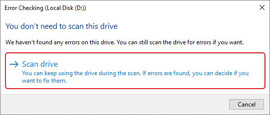 start the scan process to resolve the fatal hardware error message