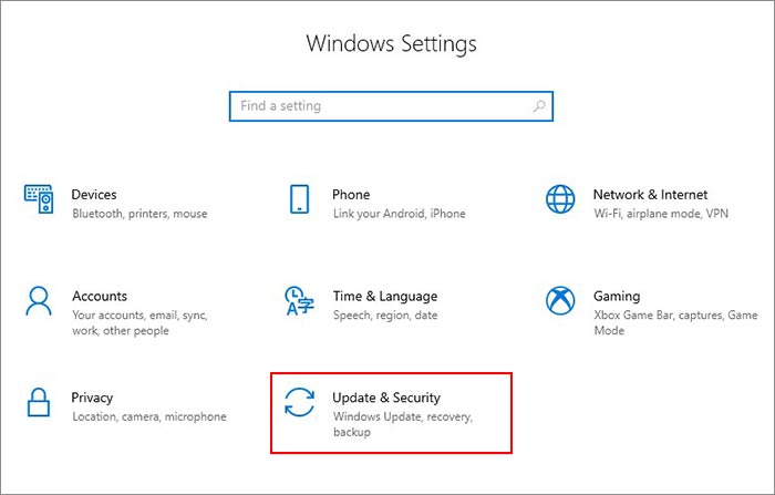 open windows settings to update OS