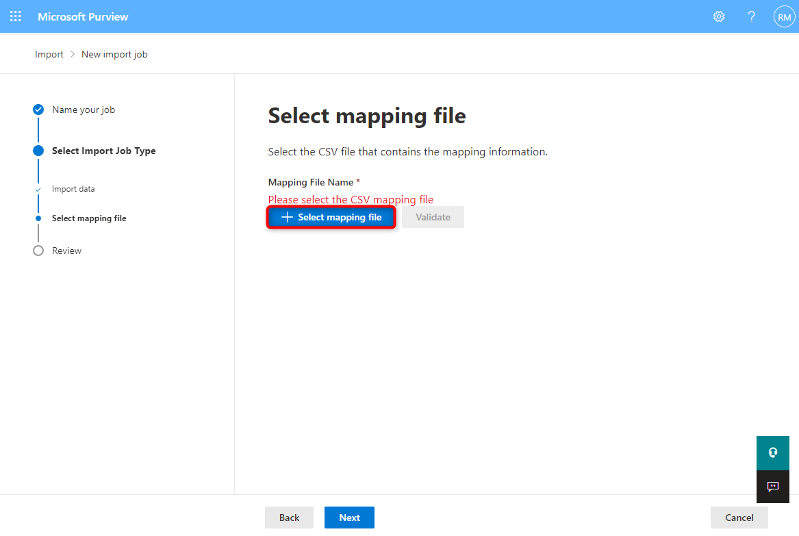 upload the CSV file