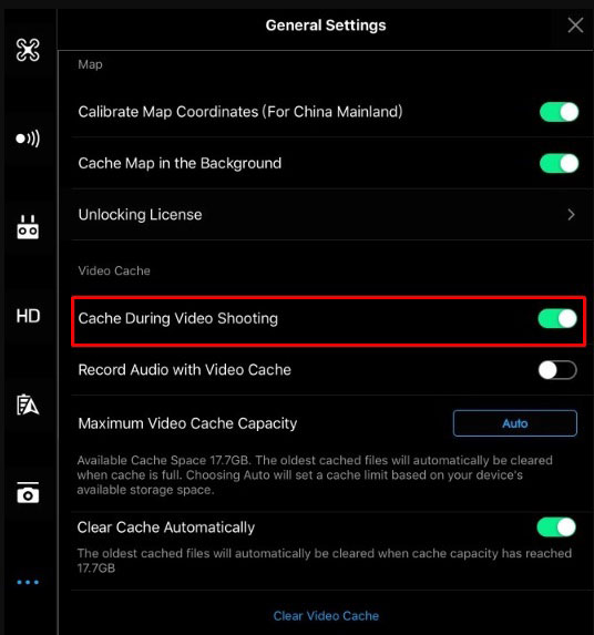 DJI Go App - cache during video shooting