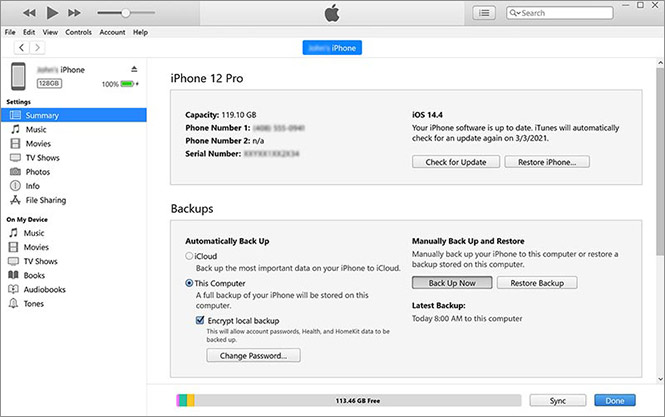 restore iPhone data from iTunes