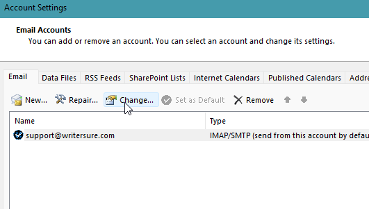Select your existing POP3 account and click Change.