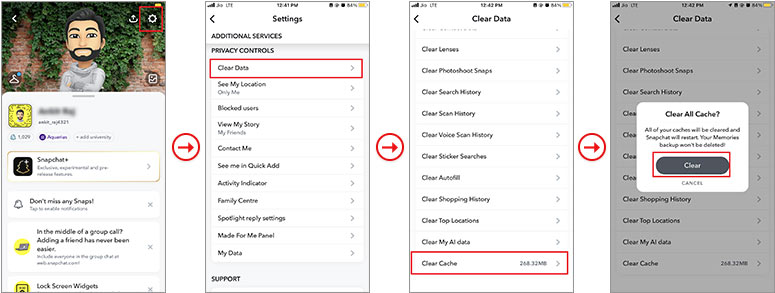 Clear All Cache in Snapchat