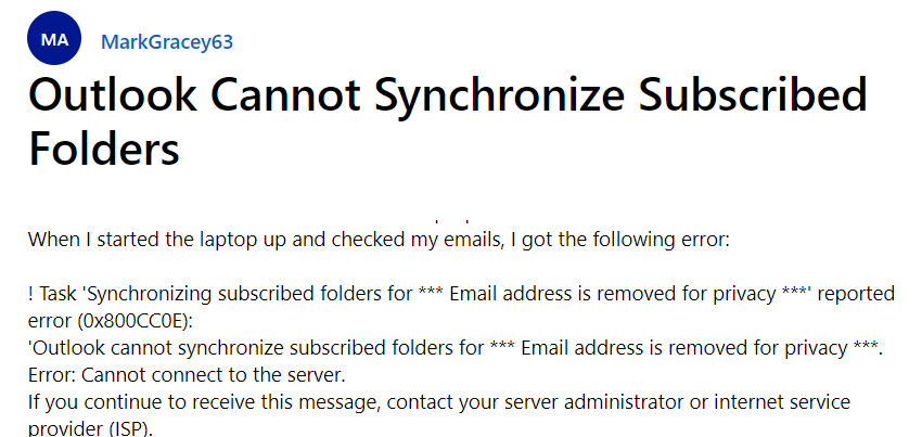 Cannot Synchronize Subscribed Folders