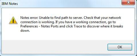 Unable to find path to server' errors from Notes