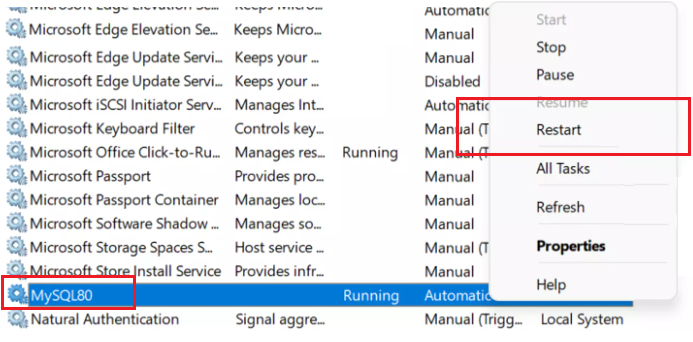 Selection of MySQL8 service