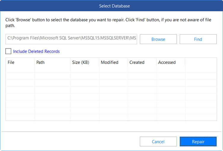 Selecting The Database Using Find Option