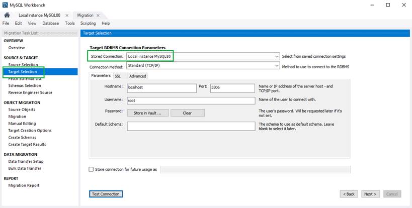 Adding Parameters for Target Selection of MYSQL 