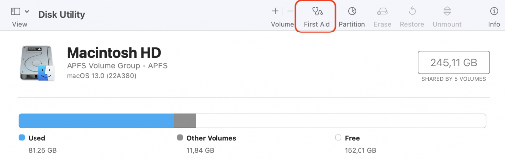 Disk Utility > First Aid