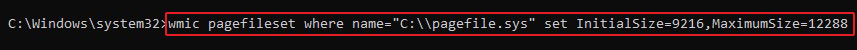 execute the following command to change paging file size to resolve the low virtual memory issue on your windows computer