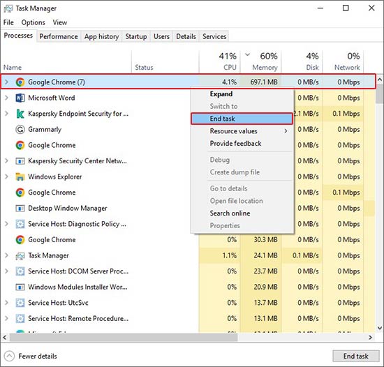 end tasks that are consuming a lot of system resources to fix the low virtual memory issue on your windows pc