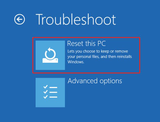 click on reset this pc option