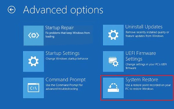 click on system restore to restore the pc to a previous healthy state to fix the your pc did not start correctly issue