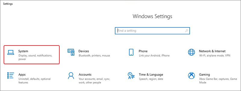 open windows settings app and click on system