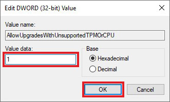 Edit the values of the allowupgradeswithunsupportedtpmorcpu to use it for installing windows 11
