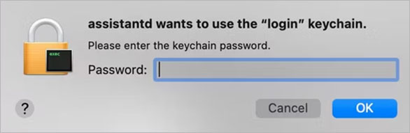 Accountsd wants to use the login keychain → Password → OK