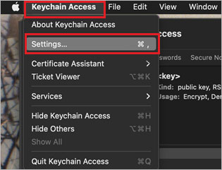 Applications → Utilities → Keychain Access → Settings