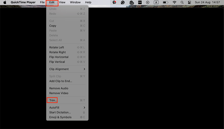Click Edit > Trim