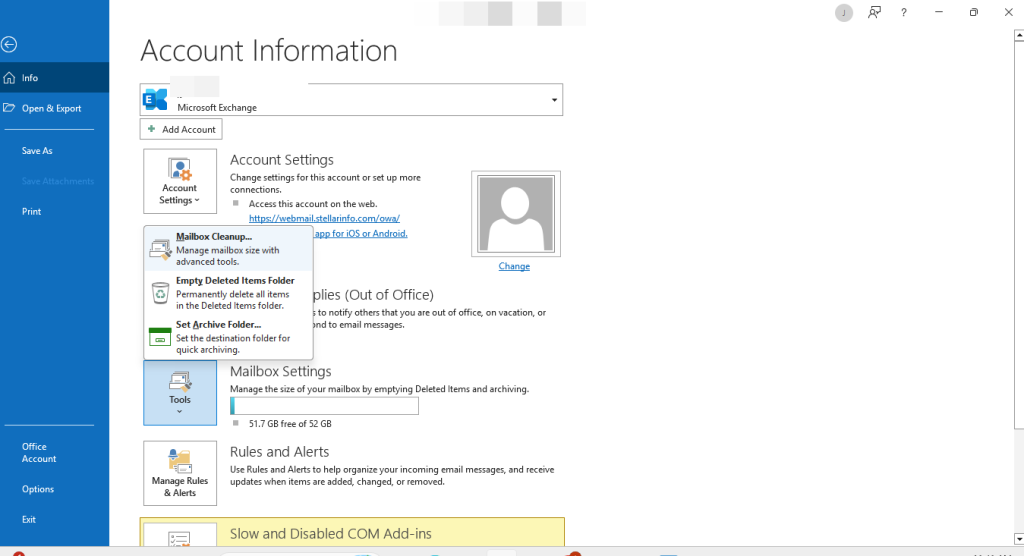 Click on File > Tools > Mailbox Cleanup