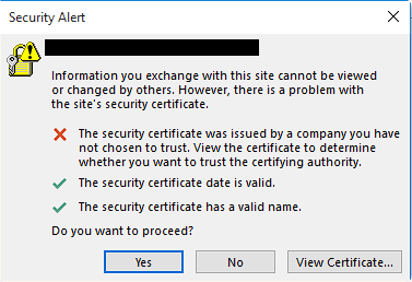 Outlook certificate error