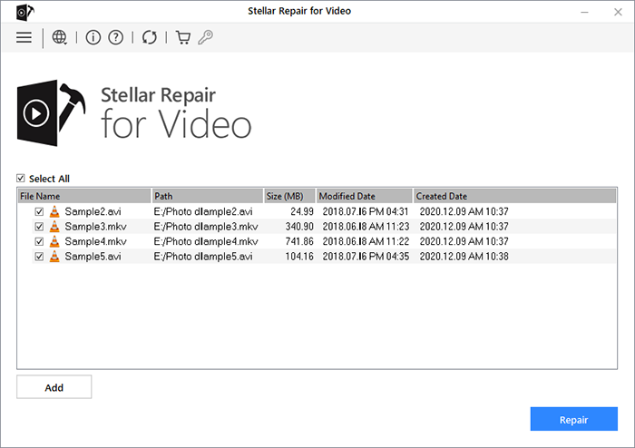 Added files in Stellar Repair for Video
